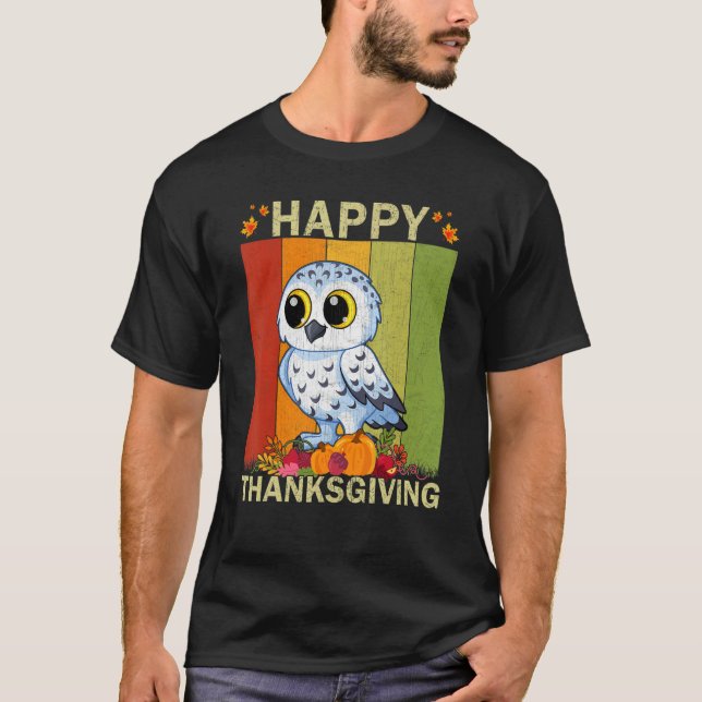 Snowy Owl  Retro Graphic Family Matching Thanksgiv T-Shirt (Front)