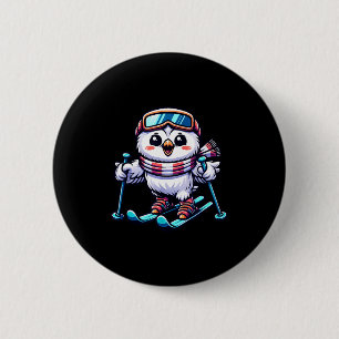 Snowy owl skiing cute owl skier 6 cm round badge
