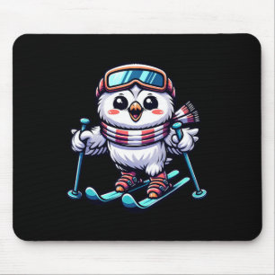 Snowy Owl Skiing Cute Owl Skier Mouse Mat
