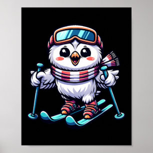 Snowy Owl Skiing Cute Owl Skier Poster