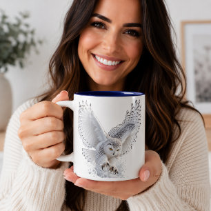 Snowy Owl Swooping Two-Tone Coffee Mug