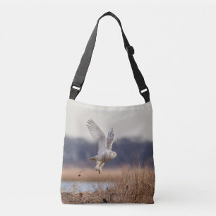 Snowy owl taking off crossbody bag