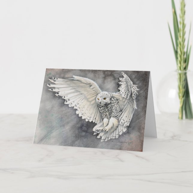 Snowy Owl Watercolor Wildlife Art Card (Front)
