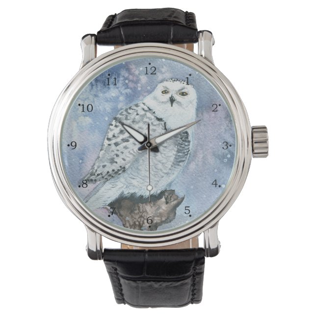 Snowy Owl Wildlife Art in Watercolor Watch (Front)