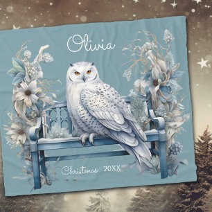 Snowy Owl Winter Christmas Personalized Fleece Blanket