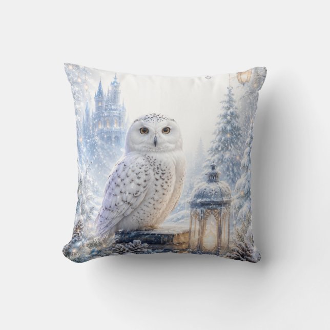 Snowy Owl Winter Magic Cushion (Front)