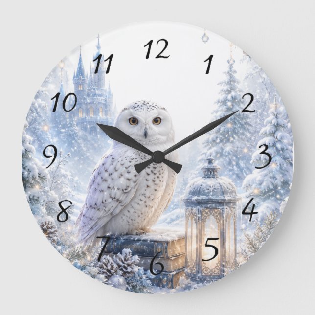 Snowy Owl Winter Magic Large Clock (Front)
