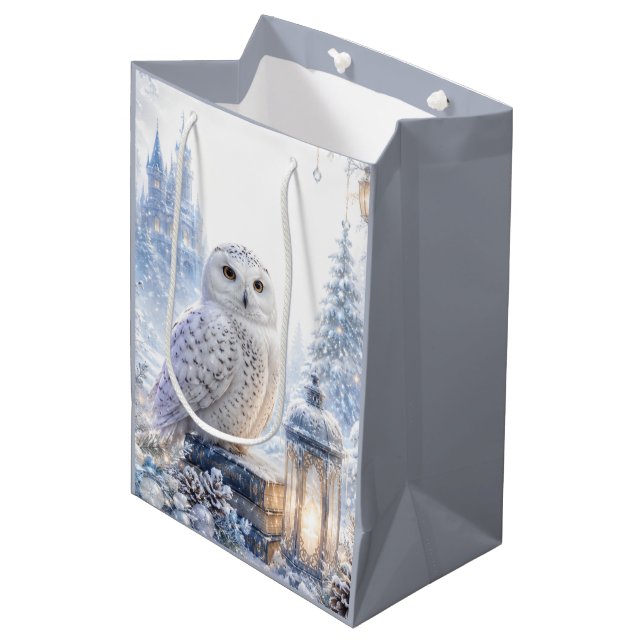Snowy Owl Winter Magic Medium Gift Bag (Front Angled)