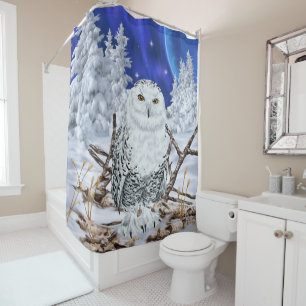 Snowy Owl Winter Night Wildlife  Shower Curtain