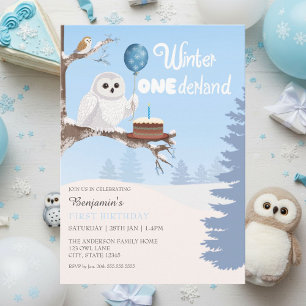 Snowy Owl Winter Onederland Birthday Invitation