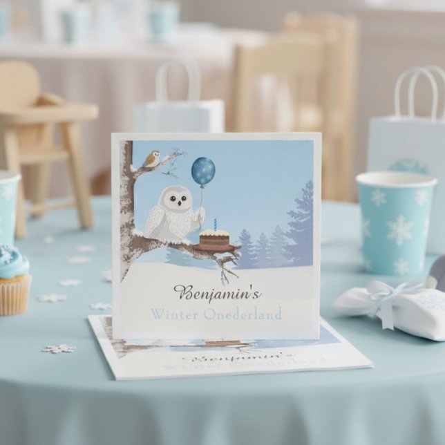 Snowy Owl Winter Onederland Birthday Napkin (Creator Uploaded)