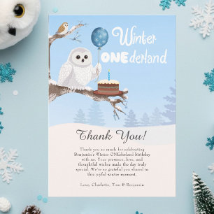 Snowy Owl Winter Onederland Birthday  Thank You Card