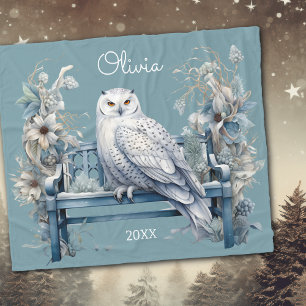 Snowy Owl Winter Personalized Fleece Blanket