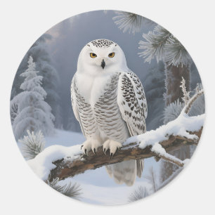 Snowy Owl Winter Portrait Classic Round Sticker