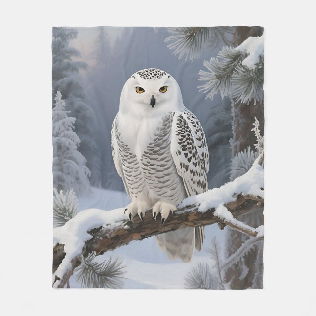 Snowy Owl Winter Portrait Fleece Blanket (Front)