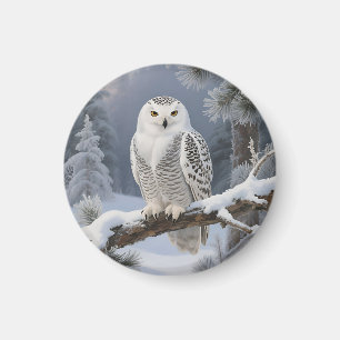 Snowy Owl Winter Portrait Magnet