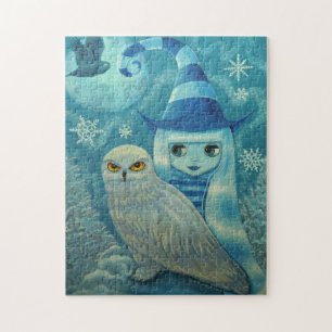 Snowy Owl Witch Winter Snowflakes Big Eye Doll Jigsaw Puzzle