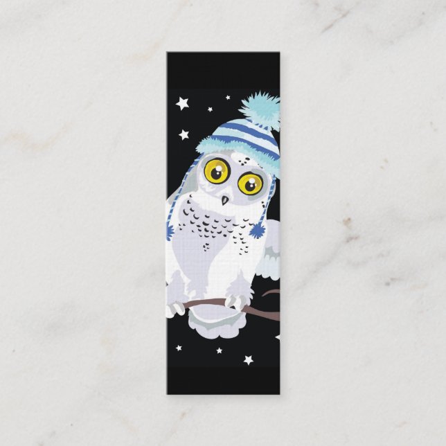 Snowy Owl with Hat Bookmark Mini Business Card (Front)
