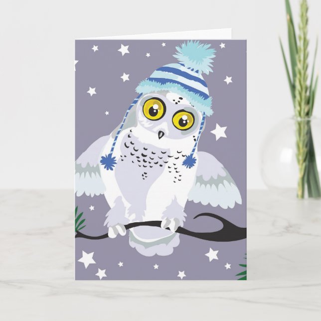 Snowy Owl with Hat~ Winter Greeting Cards (Front)
