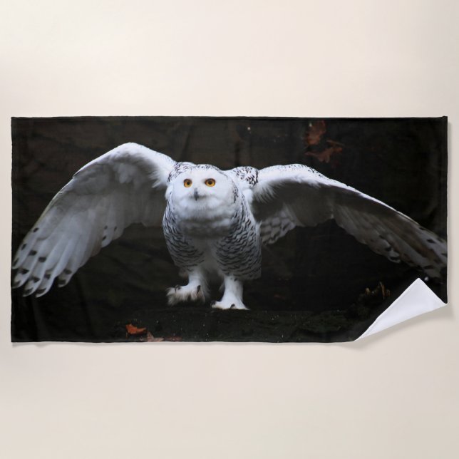 Snowy Owl With Open Wings btcnm Beach Towel (Front)