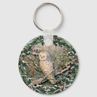 SNOWY OWL & WREATH by SHARON SHARPE Key Ring