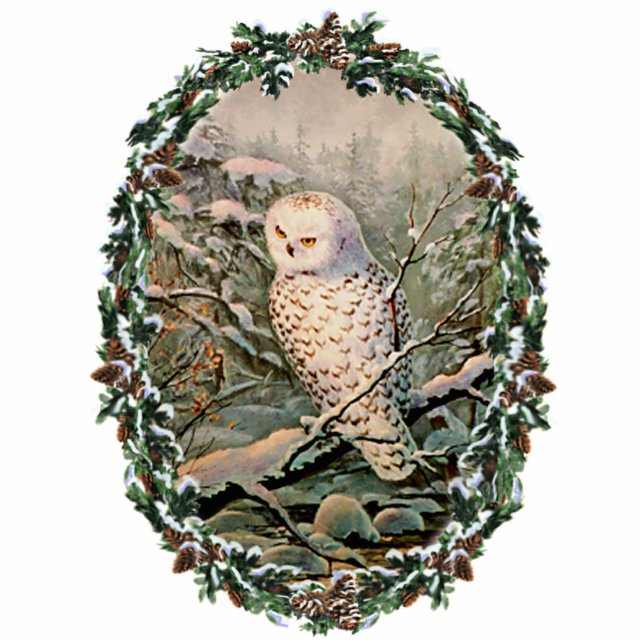 SNOWY OWL & WREATH by SHARON SHARPE Photo Sculpture Decoration (Front)