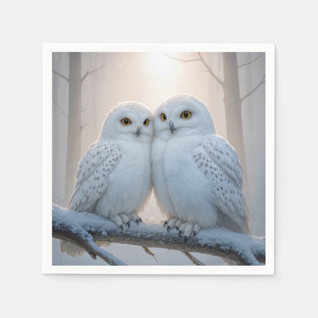 Snowy Owls On a Winter Branch Napkin (Front)