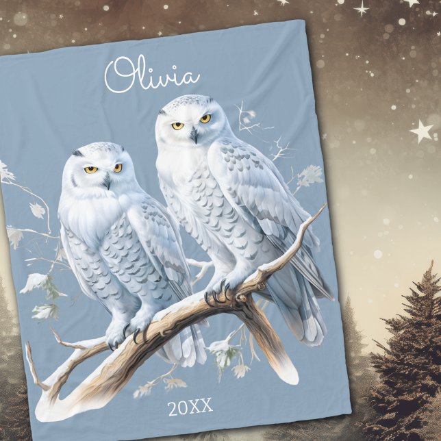 Snowy Owls Winter Personalised Fleece Blanket (Creator Uploaded)