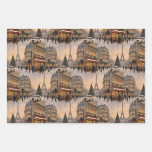 Snowy Paris Christmas Watercolour Wrapping Paper