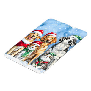Snowy Paws Festive Cute Christmas Pets Watercolor Magnet
