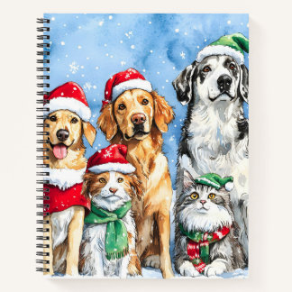 Snowy Paws Festive Cute Christmas Pets Watercolor Notebook