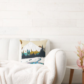 Snowy Peaks and Swan Lake, Tranquil Winter Landsca Cushion