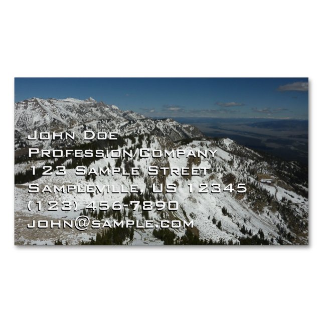 Snowy Peaks of Grand Teton Mountains I Photography Magnetic Business Card (Front)