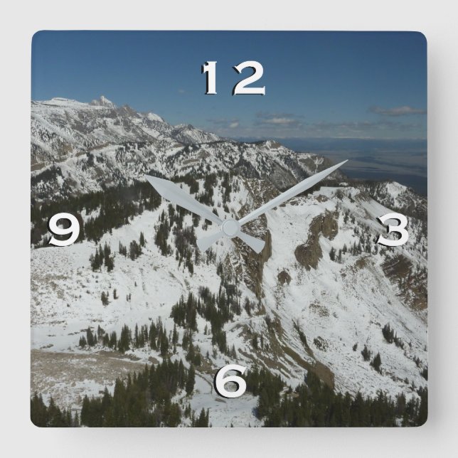 Snowy Peaks of Grand Teton Mountains I Photography Square Wall Clock (Front)