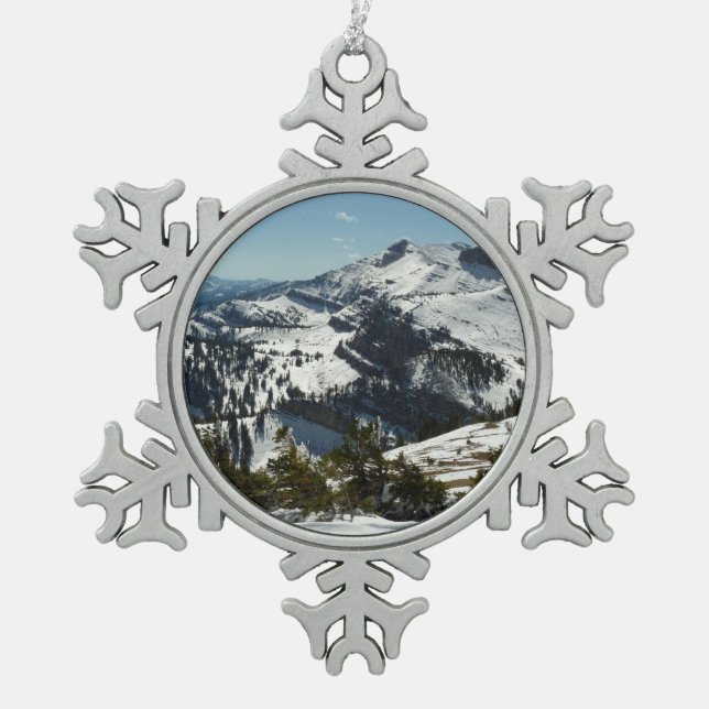 Snowy Peaks of Grand Teton Mountains II Photo Snowflake Pewter Christmas Ornament (Front)