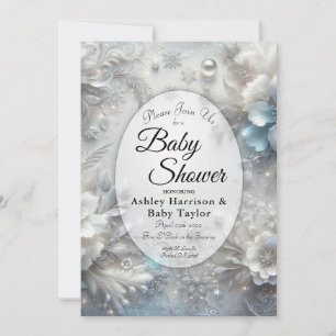 Snowy Petals in Frozen Bloom Baby Shower Invitation
