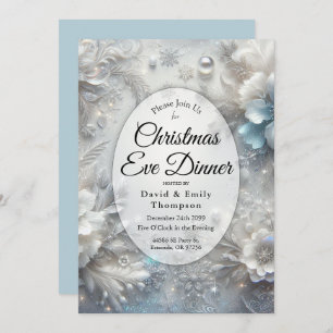 Snowy Petals in Frozen Bloom Christmas Eve Dinner Invitation