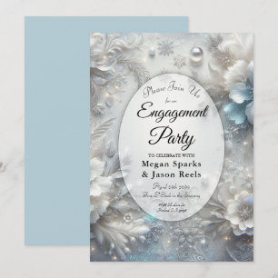 Snowy Petals in Frozen Bloom Engagement Party Invitation