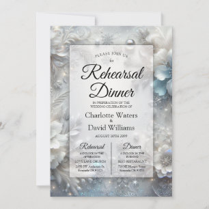Snowy Petals in Frozen Bloom Rehearsal Dinner Invitation