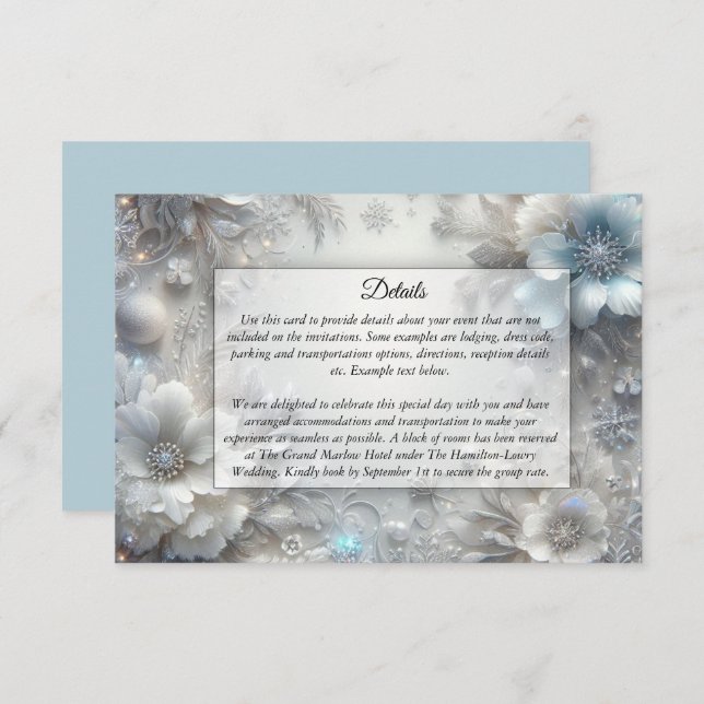 Snowy Petals in Frozen Bloom Wedding Enclosure Card (Front/Back)