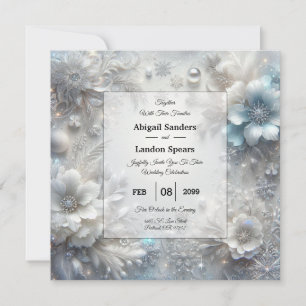 Snowy Petals in Frozen Bloom Wedding Invitation