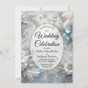 Snowy Petals in Frozen Bloom Wedding Invitation