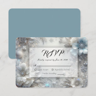Snowy Petals in Frozen Bloom Wedding RSVP Card