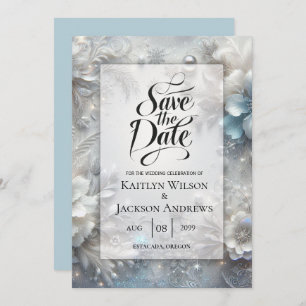 Snowy Petals in Frozen Bloom Wedding Save The Date