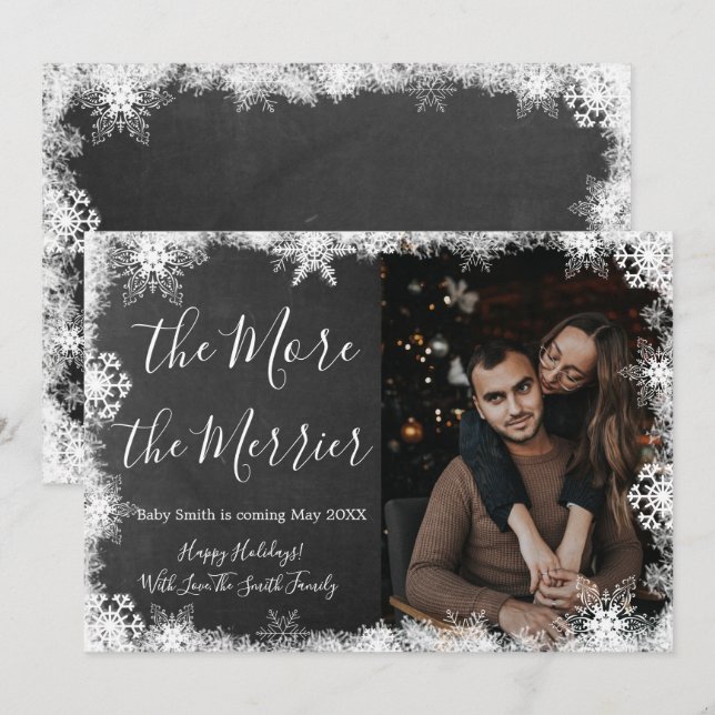 Snowy Photo Christmas Pregnancy Announcement Cards (Front/Back)