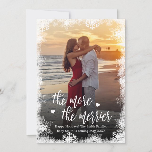 Snowy Photo Christmas Pregnancy Announcement Cards (Front)