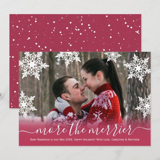 Snowy Photo Christmas Pregnancy Announcement Cards (Front/Back)