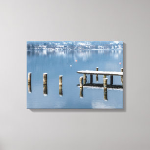 Snowy pier in winter, Lake Tegernsee, Germany Canvas Print