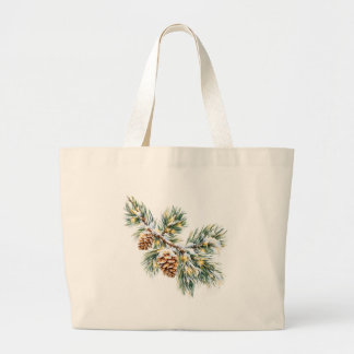 Snowy Pine Branch Large Tote Bag