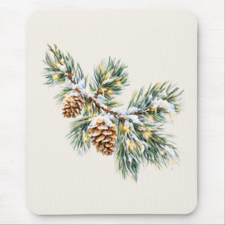 Snowy Pine Branch Mouse Mat